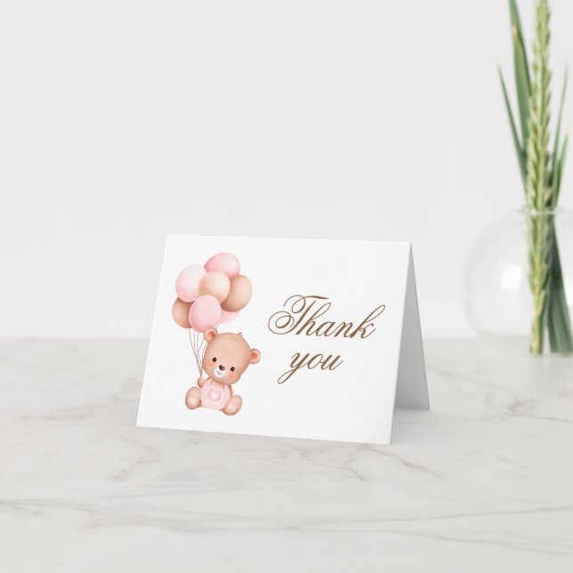 Teddy Bear Watercolor Babydusche Danke Karte (Vorderseite)