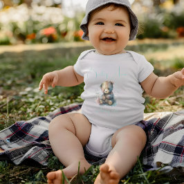 Teddy Bear Watercolor Blumengrün Individuelle Name Baby Strampler