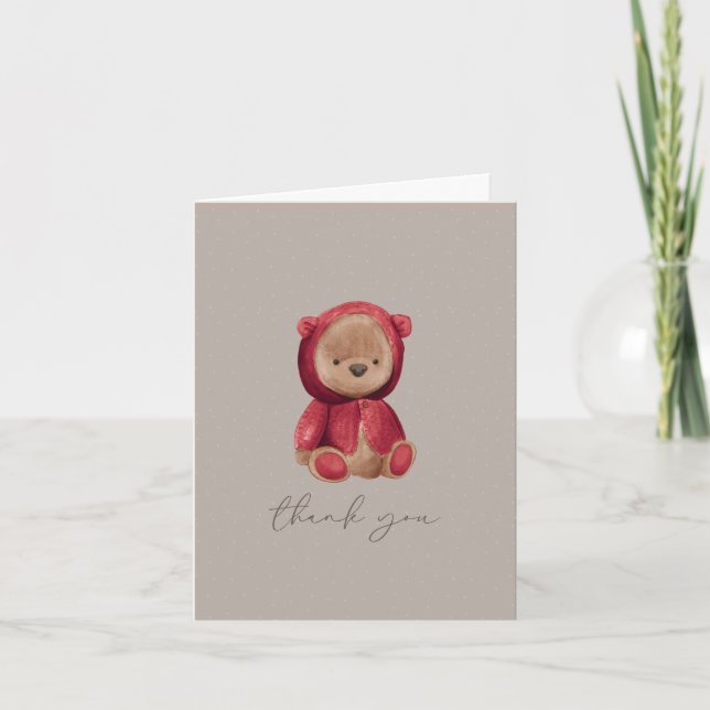 Teddy Bear Watercolor Red Brown Neutral Dankeskarte (Vorderseite)