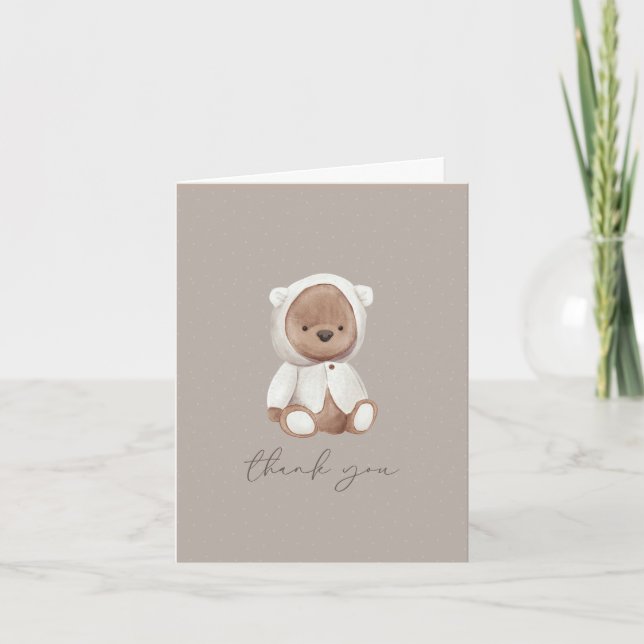 Teddy Bear Watercolor White Brown Neutral Dankeskarte (Vorderseite)