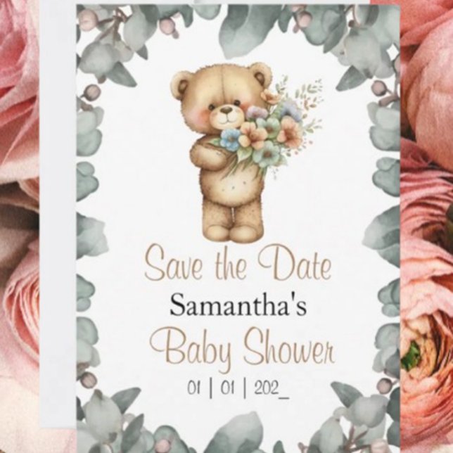 Teddy Bear Watercolor White the Date Einladung (Get ready for an unforgettable celebration with our adorable teddy bear baby shower invitation! )