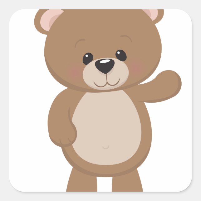 Teddy Bear Waving Quadratischer Aufkleber (Vorderseite)