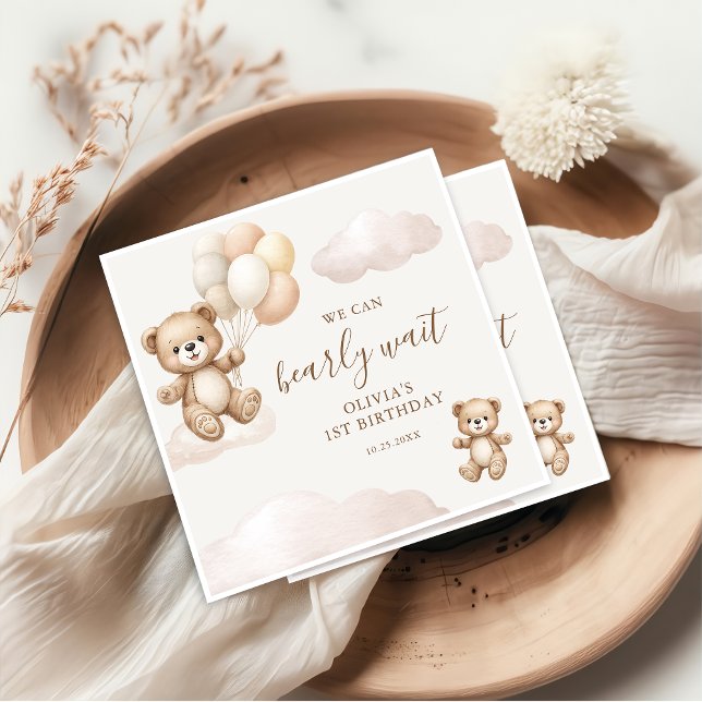 Teddy Bear We Can Bearly Wait Birthday Serviette (Von Creator hochgeladen)