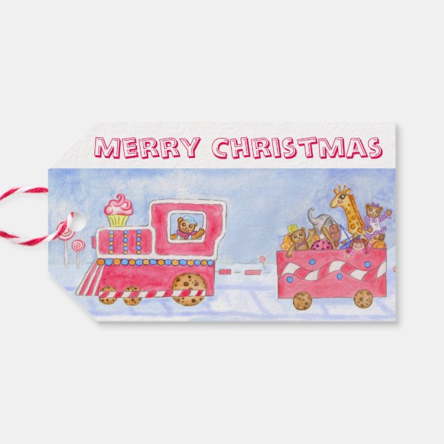 Teddy Bear Weihnachtszug Geschenktasten Geschenkanhänger (Rückseite Horizontal)