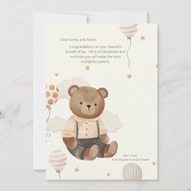 Teddy Bear Welcome Baby Card Einladung (Vorderseite)
