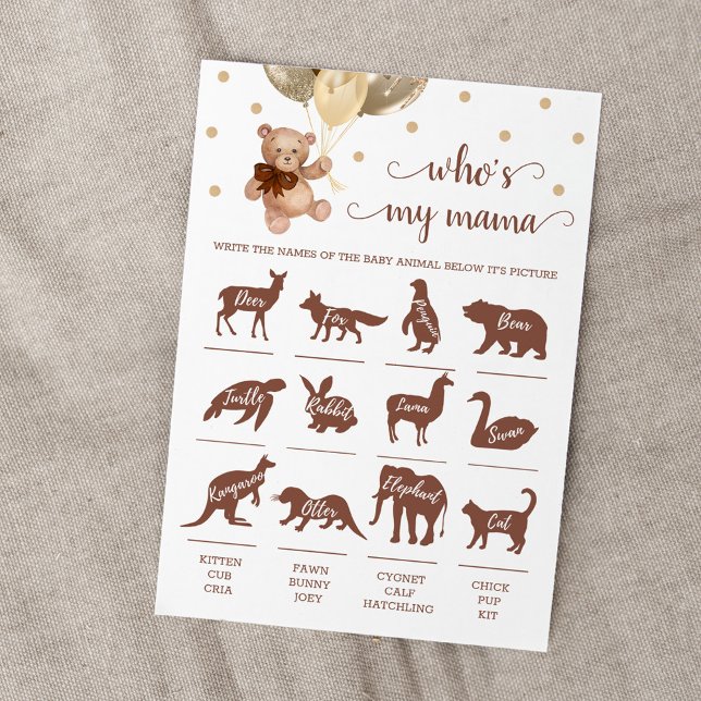 Teddy Bear Who is my mama game Baby Showcard Einladung (Von Creator hochgeladen)