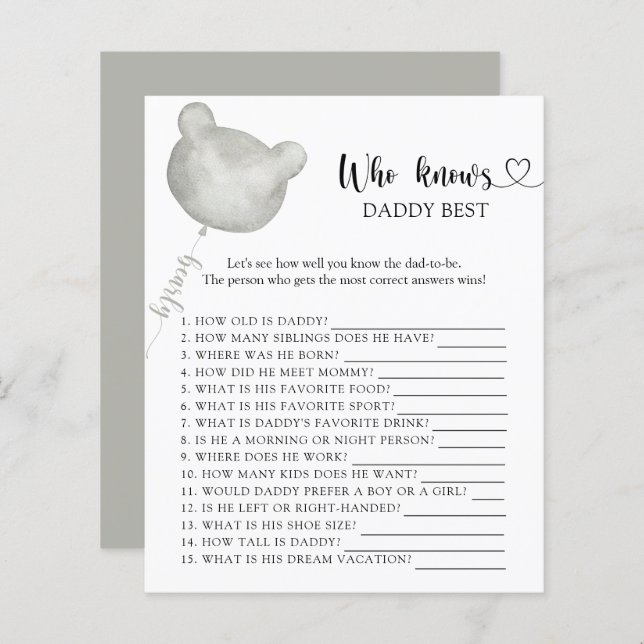 Teddy Bear Who kennt DADDY (Vorne/Hinten)