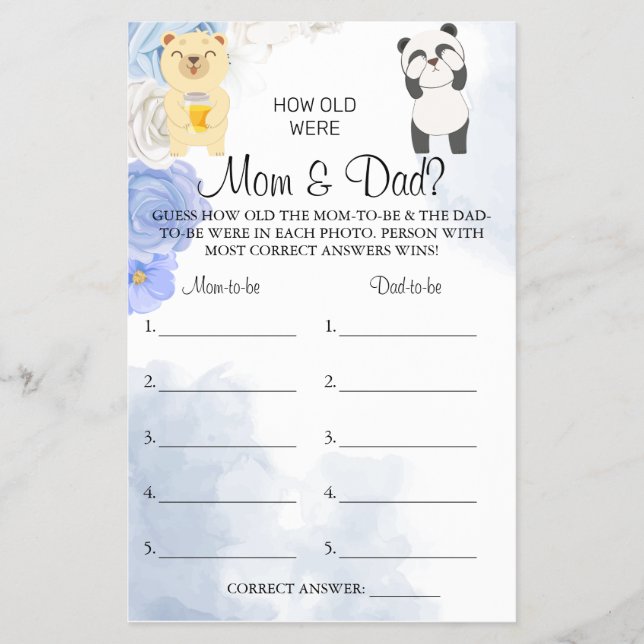 Teddy Bear Wie alt waren Mama & Vater Duschspielka Flyer (Vorne)