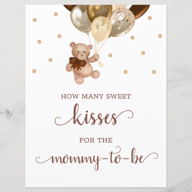 Teddy Bear Wie viele Kisses Game Sign Baby Dusche (Vorderseite)