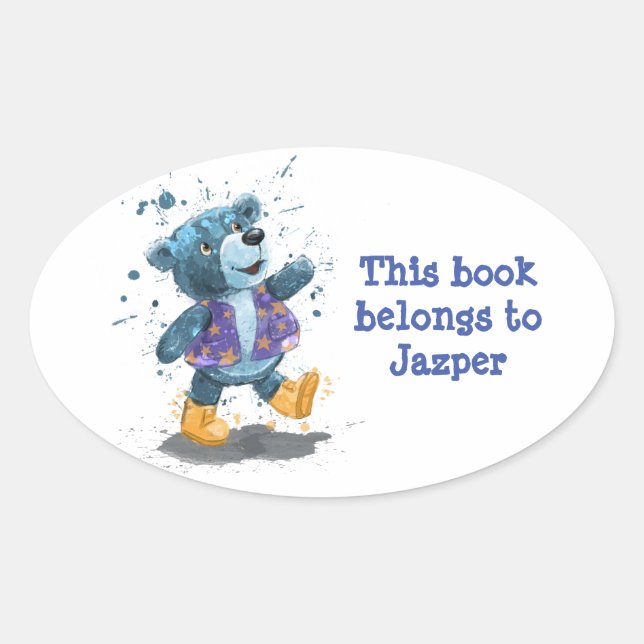 Teddy Bear Willie Personalisiert Buchsticker Ovaler Aufkleber (Vorderseite)