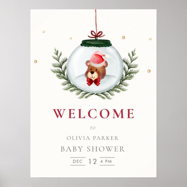 Teddy Bear Winter Wreath Baby Dusche Begrüßungszei Poster (Vorne)