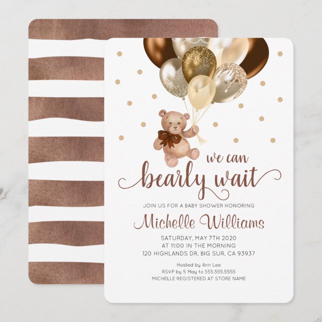 Teddy Bear wir können frühes Abwarten Baby Dusche Einladung (Vorne/Hinten)