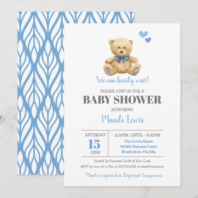 Teddy Bear wir können frühzeitig abwarten Baby Dus Einladung (Vorne/Hinten)