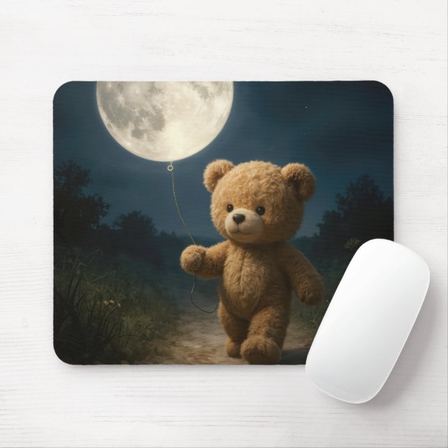 Teddy Bear With a Moon Balloon Mousepad (Mit Mouse)