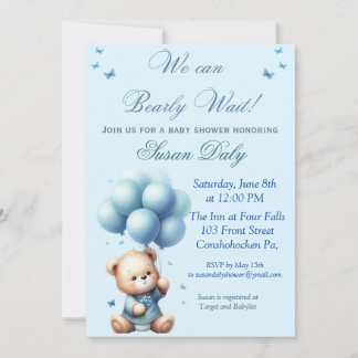 Teddy Bear with balloons baby shower invitation