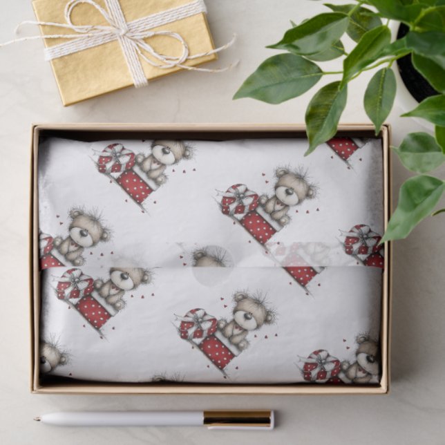 Teddy Bear with Heart Gift and Polka Dot Box Seidenpapier (Geschenk)
