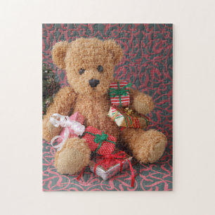 Teddy bear with many Christmas presents