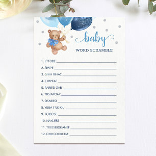 Teddy Bear Word Scramble Baby shower Carte de jeu