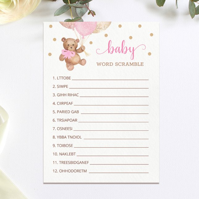 Teddy Bear Word Scramble Baby shower Carte de jeu (Créateur téléchargé)