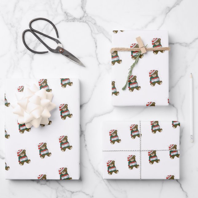 Teddy Bear Wrapping Paper Flat Sheet Set 3 Geschenkpapier Set (Vorderseite)