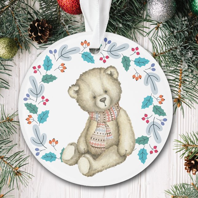 Teddy Bear Wreath Grandchild Holiday Ornament (Von Creator hochgeladen)