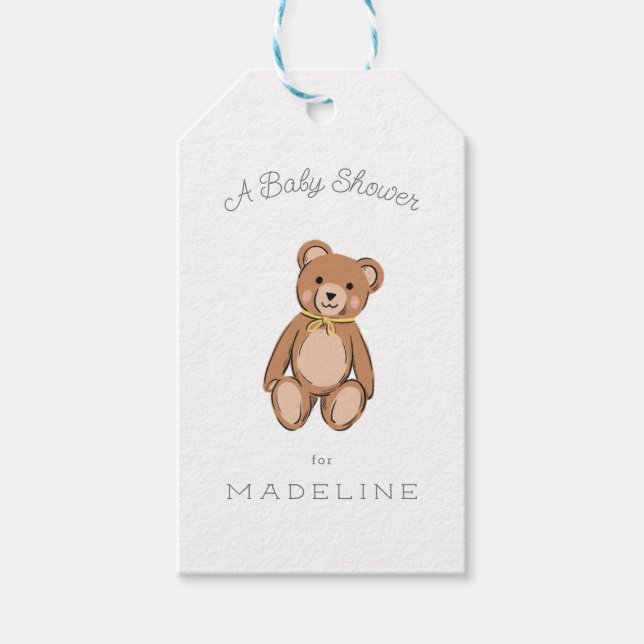Teddy Bear Yellow Baby Dusche Geschenkanhänger (Vorderseite)