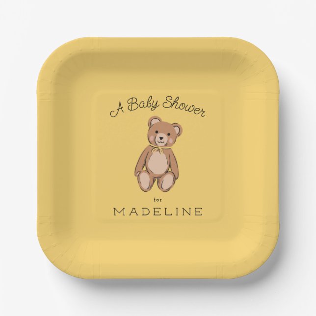 Teddy Bear Yellow Baby Dusche Pappteller (Vorderseite)