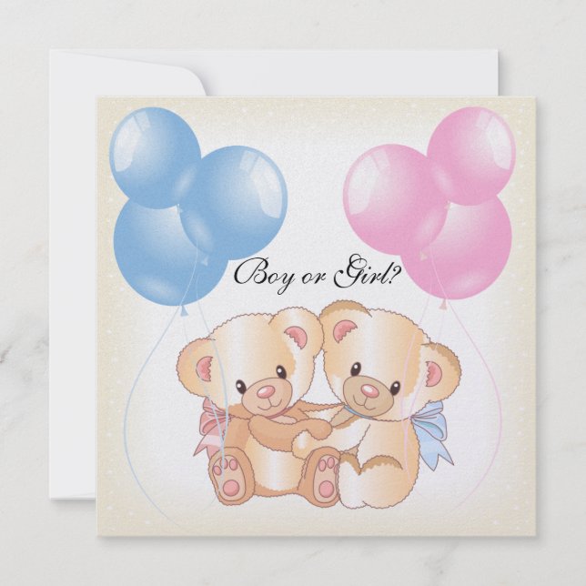 Teddy Bears and Balloons Gender Reveal Party Invit Einladung (Vorderseite)