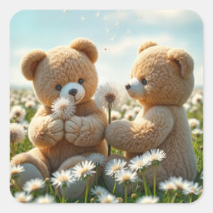 Teddy Bears auf einem Sommerfeld Quadratischer Aufkleber