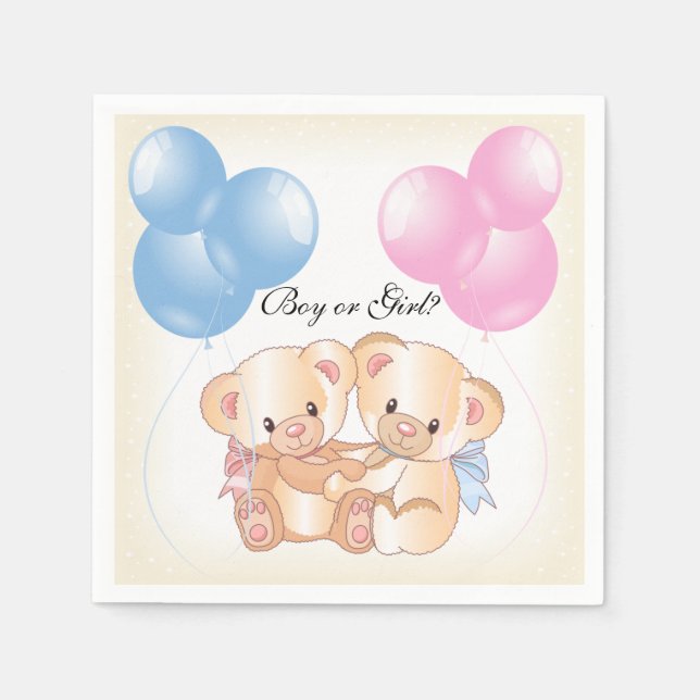 Teddy Bears Baby Gender Reveal Paper Party Napkins Serviette (Vorderseite)