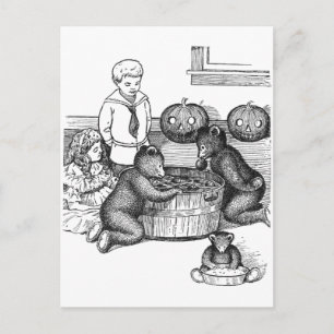 Teddy Bears Bobbing für Äpfel zu Halloween Postkarte