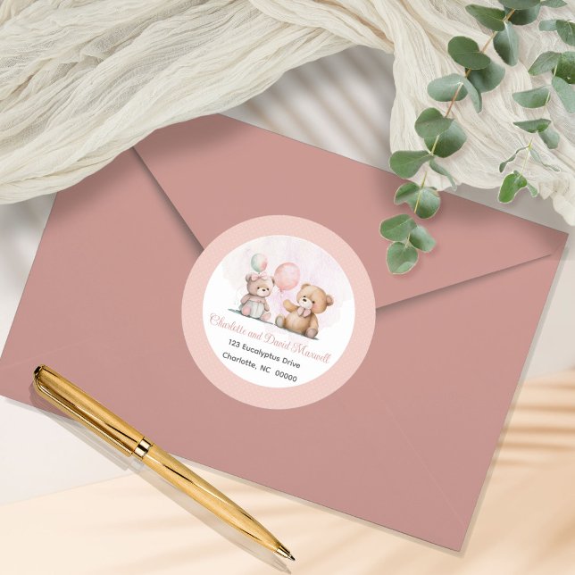 Teddy Bears Es ist ein Mädchen mit Baby Wait Baby  Runder Aufkleber (Von Creator hochgeladen)