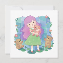 Teddy Bears & Girl Illustration Feiertagskarte