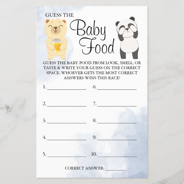 Teddy Bears Guess Baby Food Duschspielkarte Flyer (Vorne)