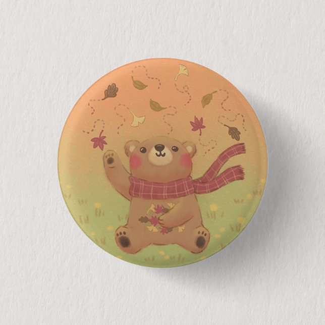 Teddy Bear's Herbst-Herbstlaub Button (Vorderseite)