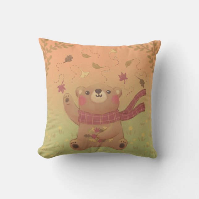 Teddy Bear's Herbst-Herbstlaub Kissen (Vorderseite)