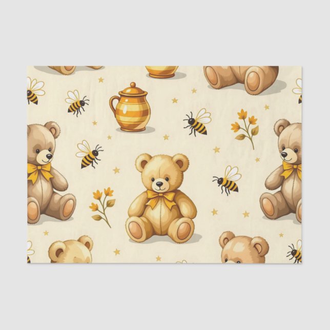 Teddy Bears Honey Bees Nursery Pattern Seidenpapier (Vorderseite)