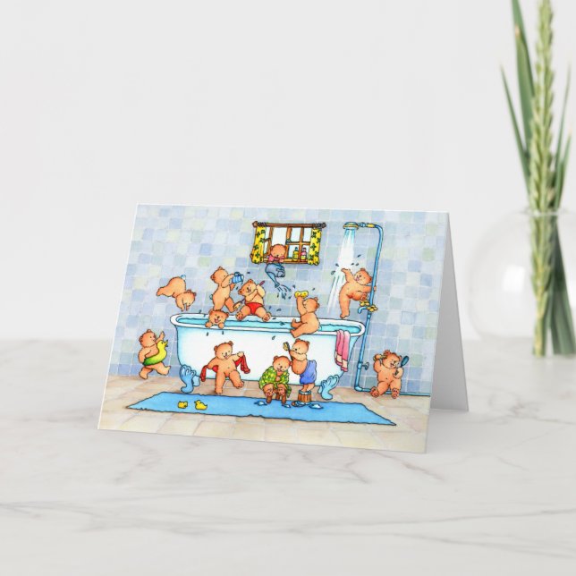 Teddy Bears in Bath Tub Childrens Greeting Card Karte (Vorderseite)