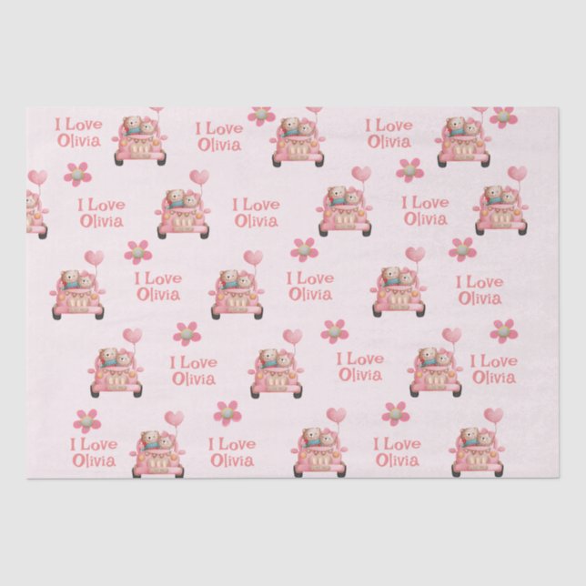 Teddy Bears in der Liebe Autofahren - Personalisie Seidenpapier (Vorderseite)