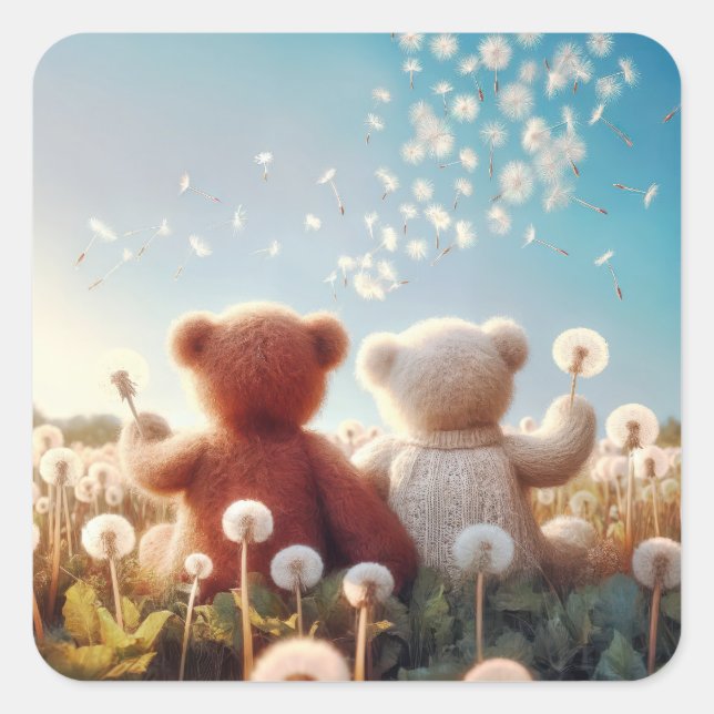 Teddy Bears in einem Kronenfeld Quadratischer Aufkleber (Vorderseite)
