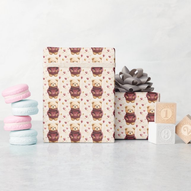 Teddy Bears in Sweaters Geschenkpapier (Babyparty)