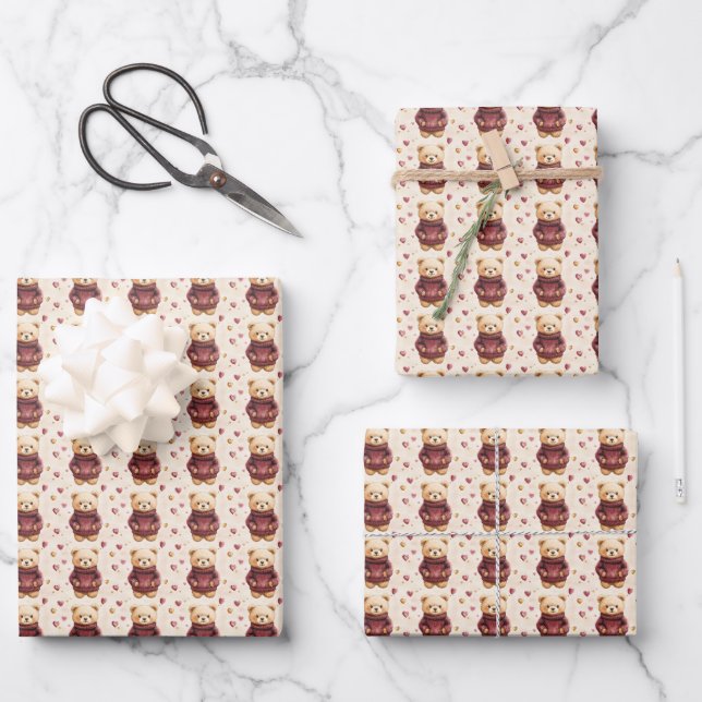Teddy Bears in Sweaters Geschenkpapier Set (Vorderseite)