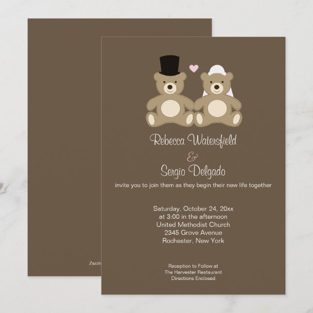 Teddy Bears individuelle Einladung zur Hochzeit (b (Vorne/Hinten)