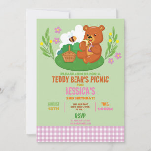 Teddy Bear's Picnic Birthday Party Park Pink Einladung