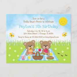 Teddy Bear's Picnic Blue Gingham Birthday Postkarte