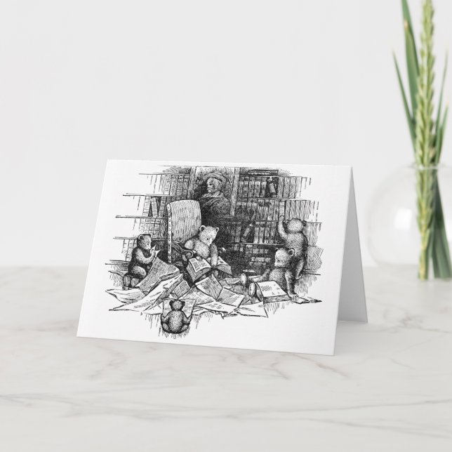 Teddy Bears Reading in der Bibliothek Karte (Vorderseite)