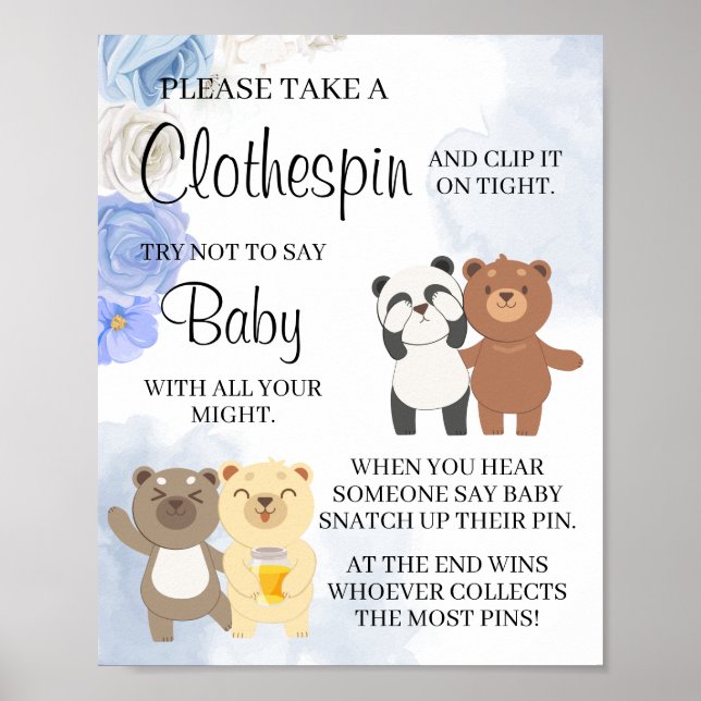 Teddy Bears Sage kein Baby-Game-Duschzeichen Poster (Vorne)