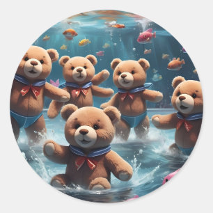 Teddy Bears Schwimmen in einem Fisch-Pool Runder Aufkleber