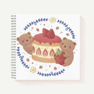 Teddy Bears & Strawberry Cake Illustration Notizbuch
