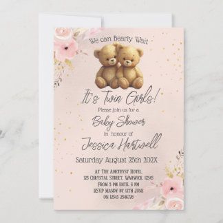Teddy Bears Twin Girls Baby Shower Invitation Einladung